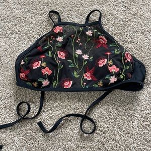Floral embroidered bathing suit top